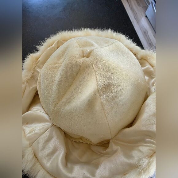 Cream Real Fur Pillbox Hat And Neck Wrap Collar Set Vintage - Picture 3 of 12
